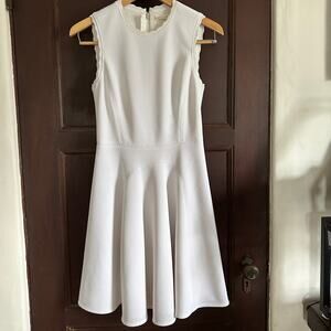 REBECCA TAYLOR | White Textured Fit & Flare dress with Scallop Detail | Size 4